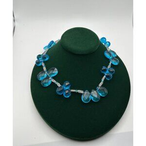Blue Crystal Faceted Necklace Teardrop Oval Beads Lobster Clasp Handcrafted